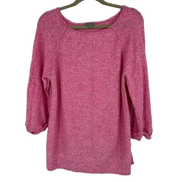 T by Talbots Pink Sweater Womens Large t Cotton Knit Pullover 3/4 Sleeve - Picture 1 of 11